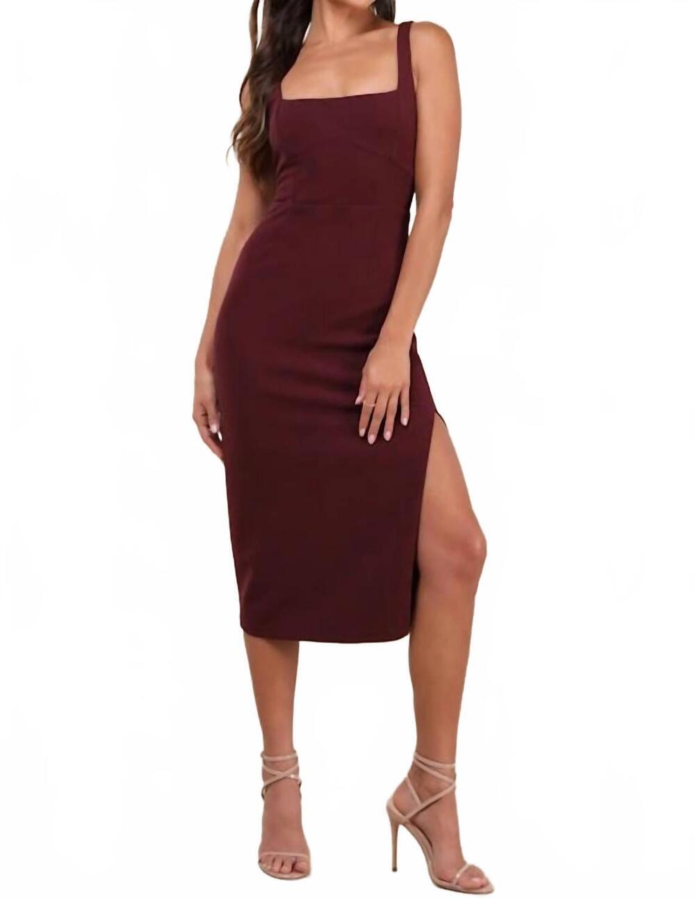 NEW LULUS vibrant allure square neck sleeveless bodycon midi dress in plum